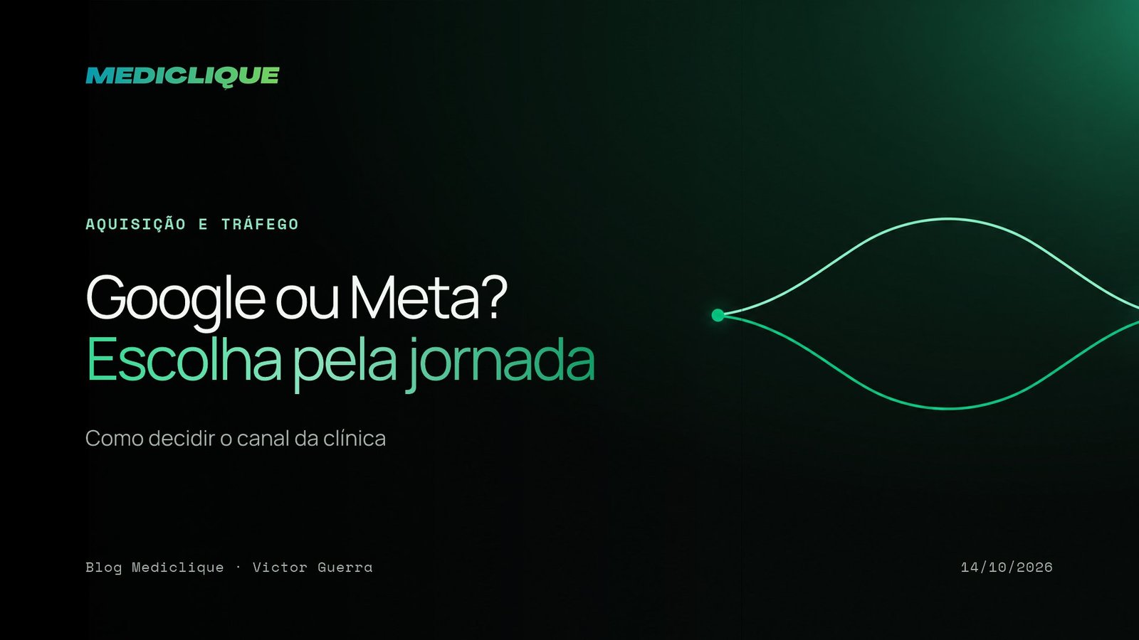 Arte abstrata de dois caminhos que partem do mesmo ponto e se encontram novamente, um em verde, representando a escolha entre canais