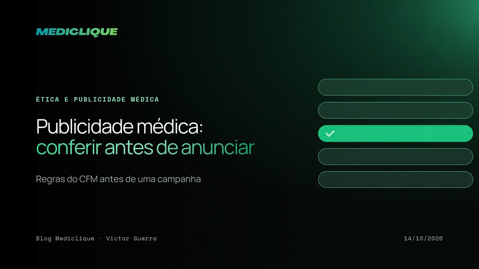 Arte abstrata de uma lista de verificação com um item destacado em verde, representando a conferência de regras antes de uma campanha
